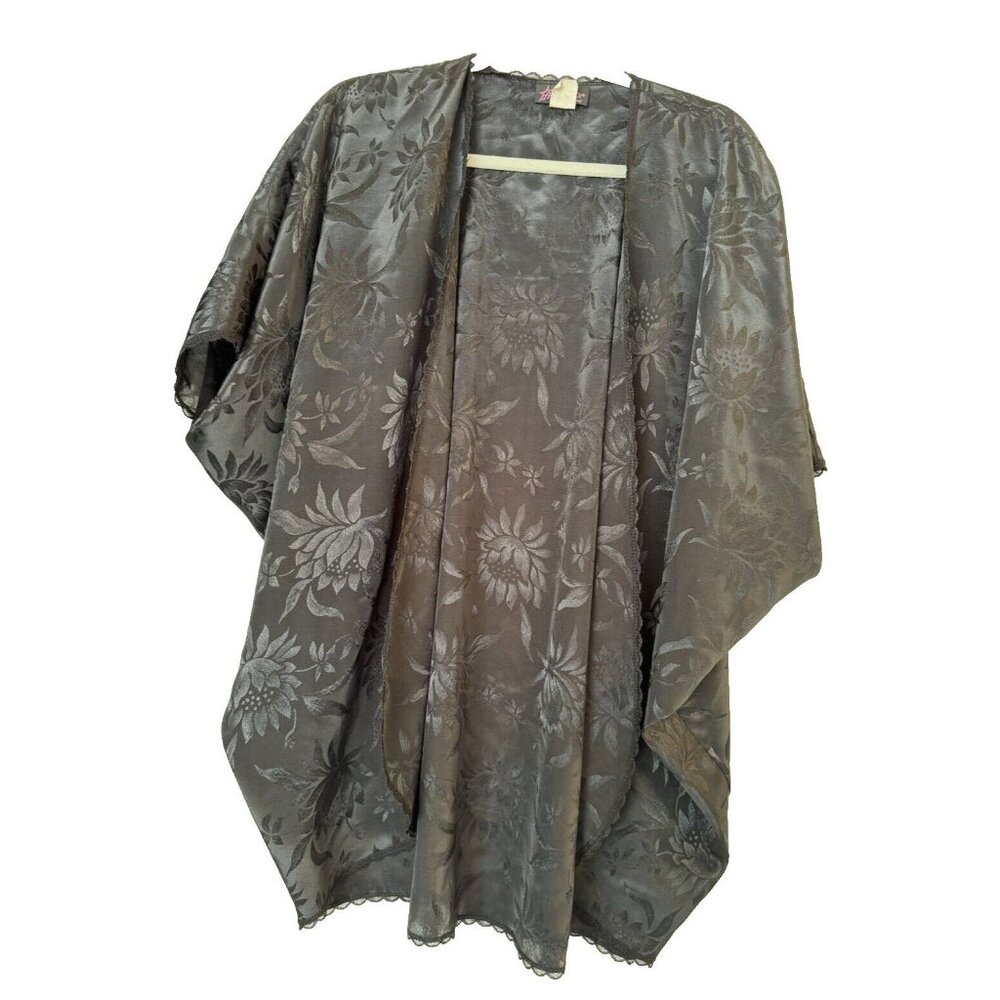 fredericks of hollywood vtg USA open Lace Trim Floral Cardigan Top Bed Jacket